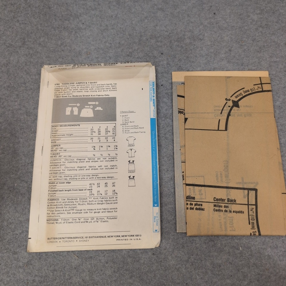 Vintage Butterick 4782 Toddlers Jumper and T-Shirt Sewing Pattern Size 1 VG - Picture 2 of 2